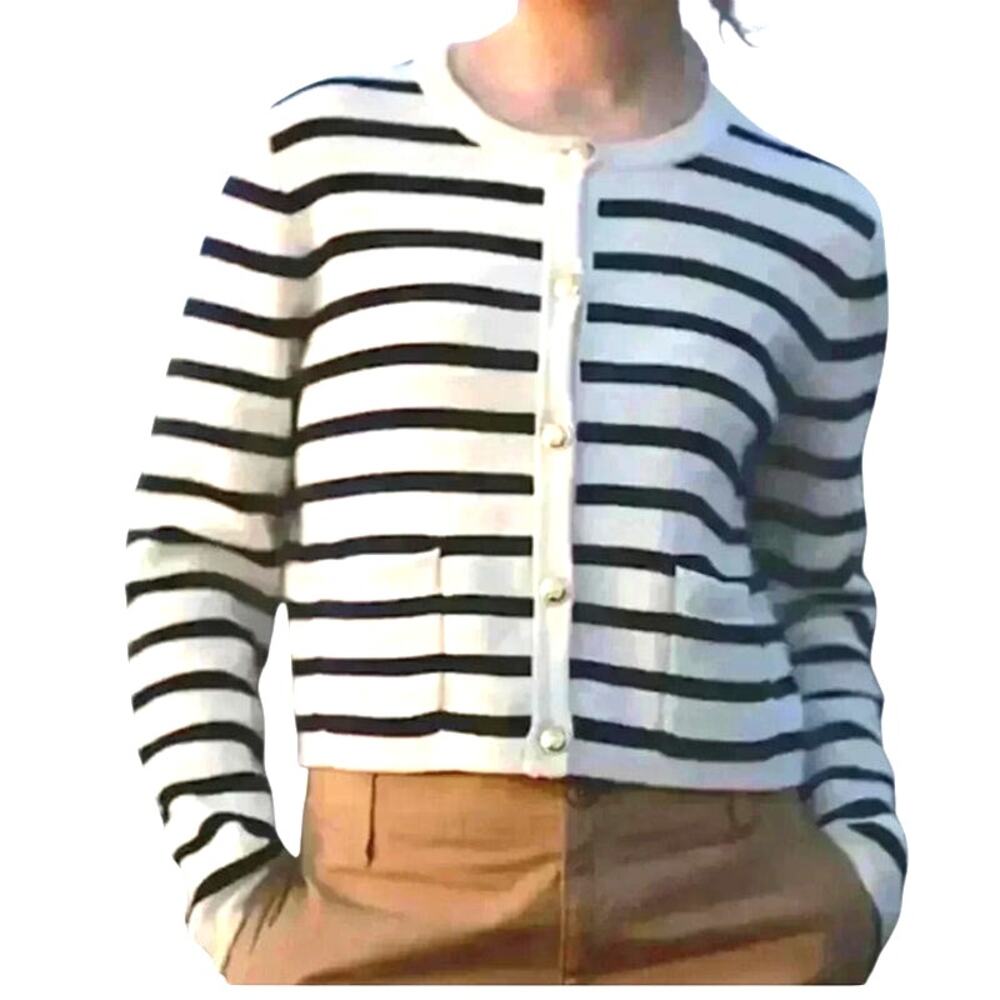 Jessica Simpson Cardigan Nautical Stripe Cropped Gold Buttons XL Office Core